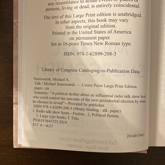 Talk by Michael Smerconish (hardcover) Ex-Library (Center Point Large Print) - Picture 2 of 7